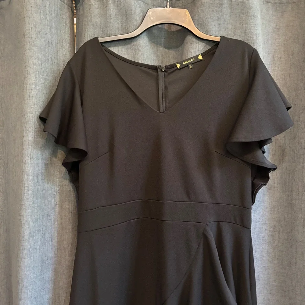 MIUSOL XXL Black Ruffle Sleeve V-Neck Maxi Dress Elegant Evening Party - Picture 3 of 10
